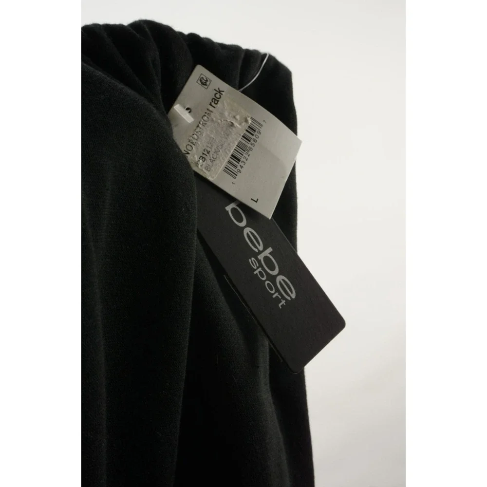 $79 Bebe‎ Sport Fleece Jogger Sweatpants Women's Large Stretch Black Silver Logo